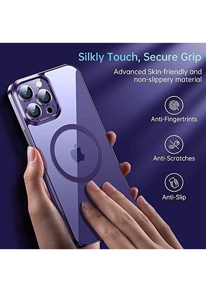 Iphone 14 Pro ile Uyumlu Arkası Şeffaflığında Polikarbonat Cam Kenarları Darbe Önleyici Silion Premium Kılıf (Derin Mor) modelleri