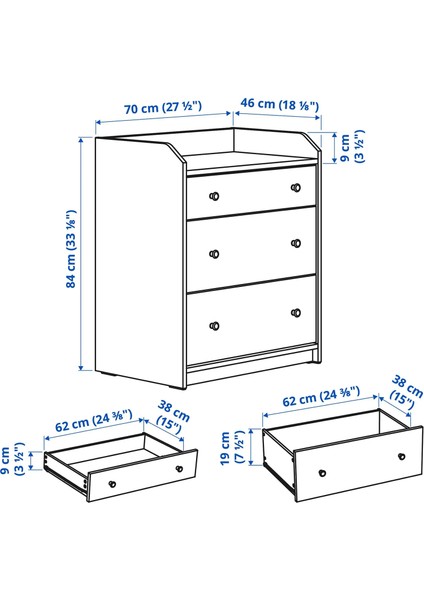 Hauga 3 Çekmeceli Şifonyer Beyaz 70 x 84 cm fiyatları