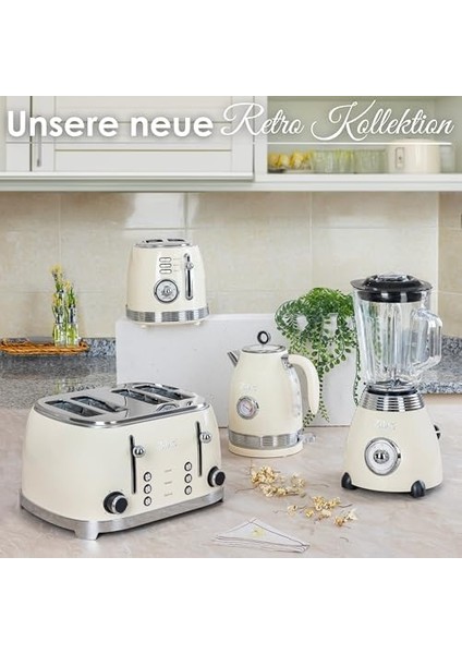 ZLN1214 60's Retro Ekmek Kızartma Makinesi -Krem- 4 Dilim Kapasite, 6 Kademeli Ayar, Donmuş Ekmek Çözme & Yeniden Isıtma Özelliği, 1500W modelleri