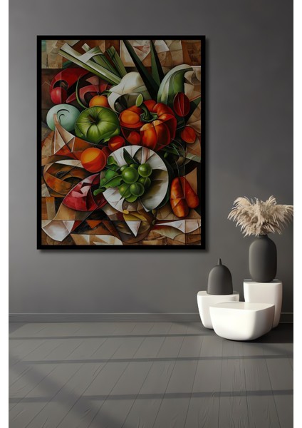 Çerçeve Görünümlü Soyut Meyve ve Sebzeler Ahşap Mdf Dekoratif Tablo Dikdörtgen Tablo