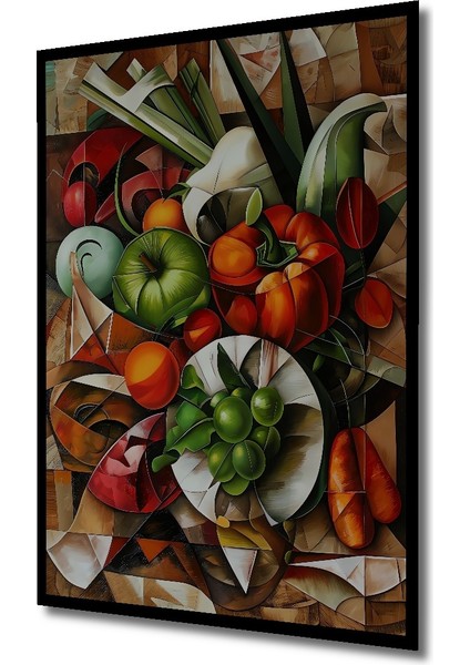 Çerçeve Görünümlü Soyut Meyve ve Sebzeler Ahşap Mdf Dekoratif Tablo Dikdörtgen Tablo fiyatları