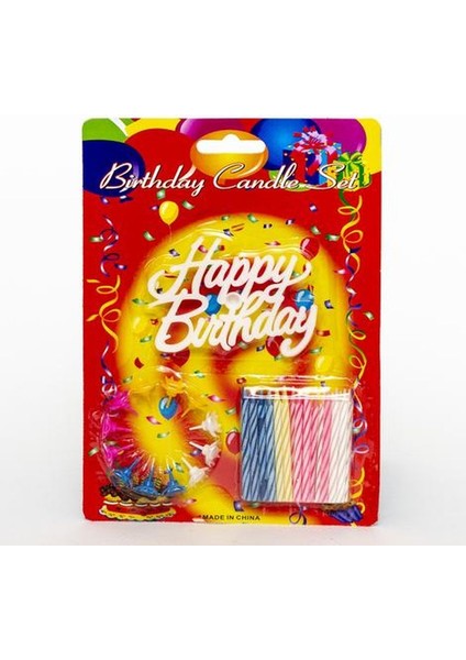 Rengarenk Mumlu Beyaz Happy Birthday Yazılı Doğum Günü Mumu 12 Adet modelleri