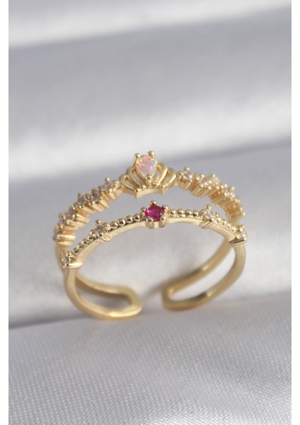 Pirinç Gold Renk Zirkon Taşlı Taç Model Kadın Yüzük - TJ-BYK3040 fırsatları