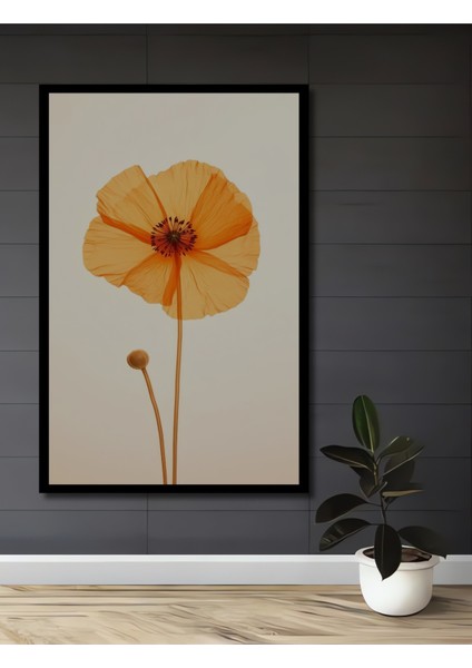 Çerçeve Görünümlü Turuncu Gelincik Çiçeği Dekoratif Ahşap Mdf Tablo Dikdörtgen Tablo