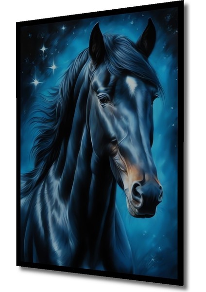 Çerçeve Görünümlü Yıldızlı Gece Mavisi At Dekoratif Ahşap Mdf Tablo Dikdörtgen Tablo fiyatları