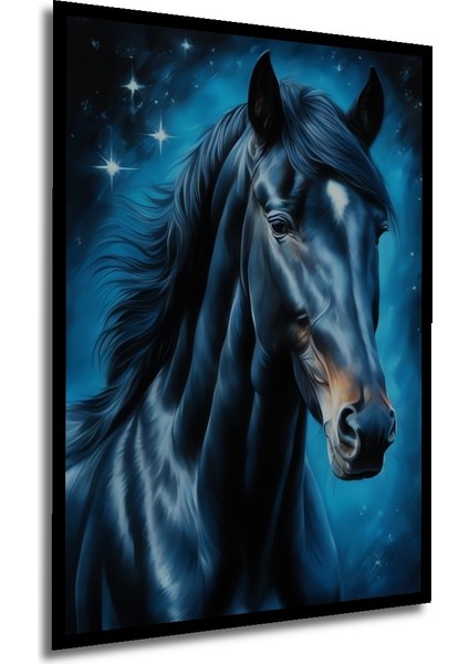 Çerçeve Görünümlü Yıldızlı Gece Mavisi At Dekoratif Ahşap Mdf Tablo Dikdörtgen Tablo modelleri