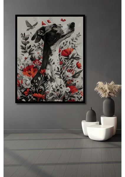 Çerçeve Görünümlü Rüya Gibi Çiçekli Köpek Dekoratif Ahşap Mdf Tablo Dikdörtgen Tablo