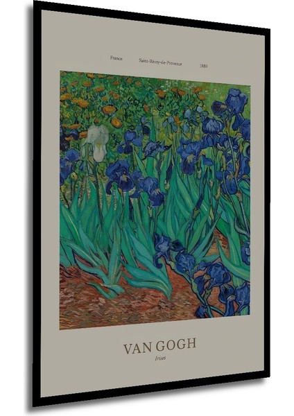 Çerçeve Görünümlü Van Gogh Iris Çiçekleri Dekoratif Ahşap Mdf Tablo Dikdörtgen Tablo modelleri