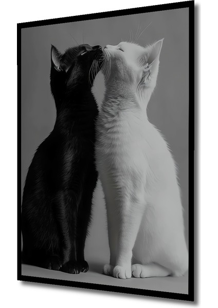 Çerçeve Görünümlü Siyah Beyaz Aşk Kedisi Dekoratif Ahşap Mdf Tablo Dikdörtgen Tablo fiyatları