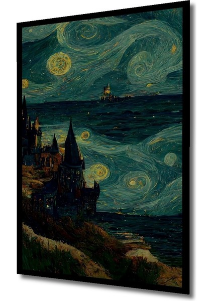 Çerçeve Görünümlü Van Gogh Yıldızlı Gece Dekoratif Ahşap Mdf Tablo Dikdörtgen Tablo fiyatları