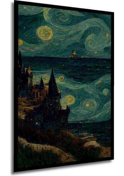 Çerçeve Görünümlü Van Gogh Yıldızlı Gece Dekoratif Ahşap Mdf Tablo Dikdörtgen Tablo modelleri