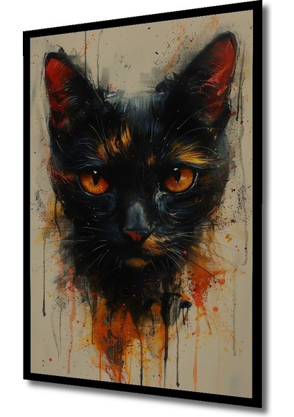 Çerçeve Görünümlü Dekoratif Ahşap Mdf Tablo Sanatsal Kedi Portresi Dikdörtgen Tablo fiyatları