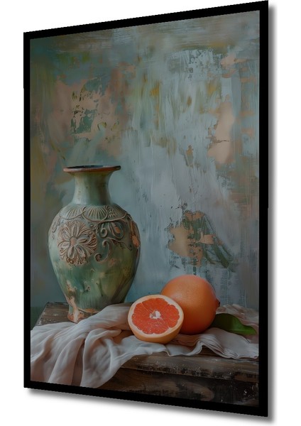 Çerçeve Görünümlü Seramik Vazo ve Greyfurt Ahşap Mdf Dekoratif Tablo Dikdörtgen Tablo fiyatları