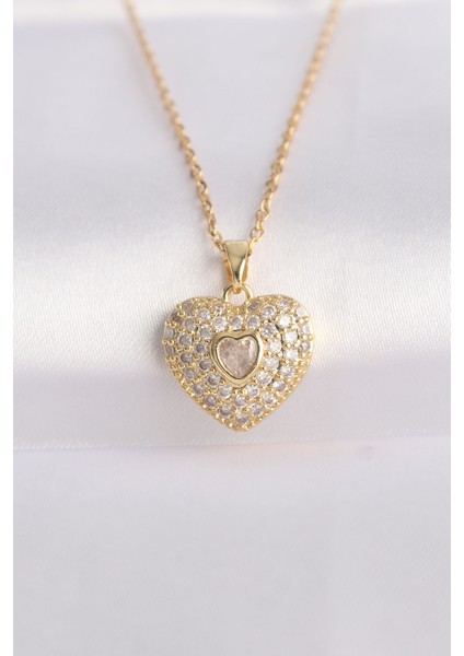 316L Çelik Zincir Altın Renk Zirkon Taşlı Kalp Kolye - TJ-BKO8624 indirimleri