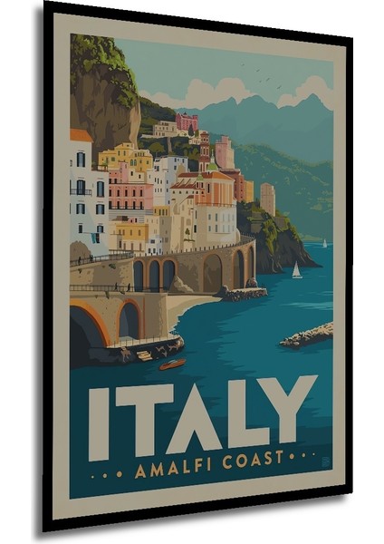 Çerçeve Görünümlü Amalfi Kıyıları Italya Ahşap Mdf Dekoratif Tablo Dikdörtgen Tablo modelleri