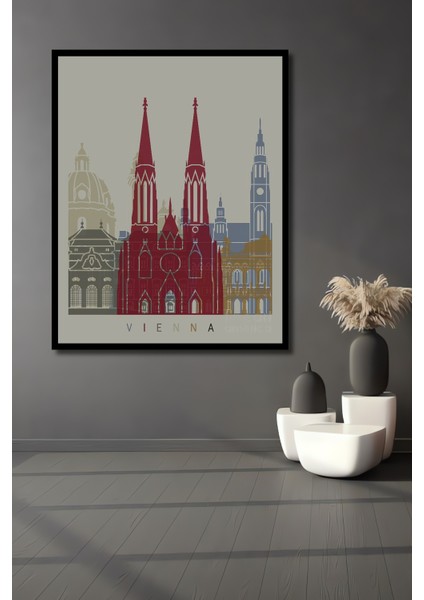 Çerçeve Görünümlü Viyana Şehir Simgeleri Dekoratif Ahşap Mdf Tablo Dikdörtgen Tablo