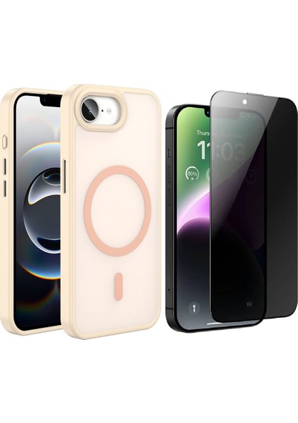 Apple iPhone 16E Kılıf M-safe Şarj Özellikli Mat Arka Yüzey Vendas Sio Kapak + Hayalet Cam Ekran Koruyucu