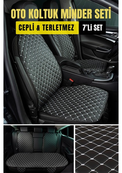 Lacasa Automotive Ortopedik,ergonomik,cepli,kaymaz Suni Deri(Vinil) Oto Kılıf-Minder (7parça Set)