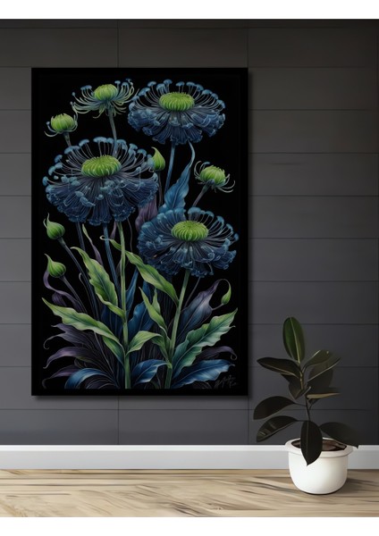 Çerçeve Görünümlü Mistik Mavi Gelincikler Ahşap Mdf Dekoratif Tablo Dikdörtgen Tablo