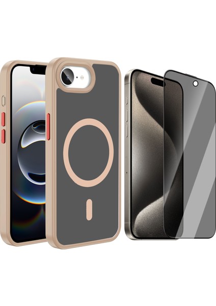 Apple iPhone 16E Kılıf M-safe Şarj Özellikli Mat Arka Yüzey Vendas Sio Kapak + Hayalet Cam Ekran Koruyucu