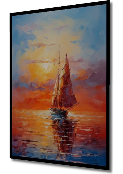 Çerçeve Görünümlü Gün Batımında Yelkenli Dekoratif Ahşap Mdf Tablo Dikdörtgen Tablo fiyatları