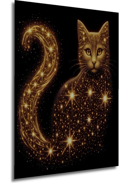 Çerçeve Görünümlü Yıldızlı Parlayan Kedi Ahşap Mdf Dekoratif Tablo Dikdörtgen Tablo modelleri