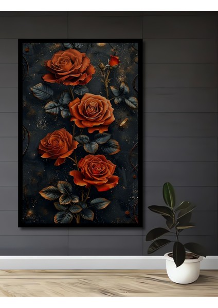 Çerçeve Görünümlü Görkemli Kırmızı Güller Dekoratif Ahşap Mdf Tablo Dikdörtgen Tablo