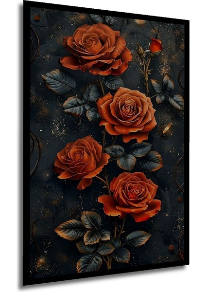 Çerçeve Görünümlü Görkemli Kırmızı Güller Dekoratif Ahşap Mdf Tablo Dikdörtgen Tablo modelleri