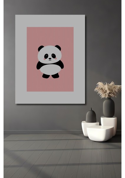 Dekoratif Ahşap Dikdörtgen Tablo Pembe Panda