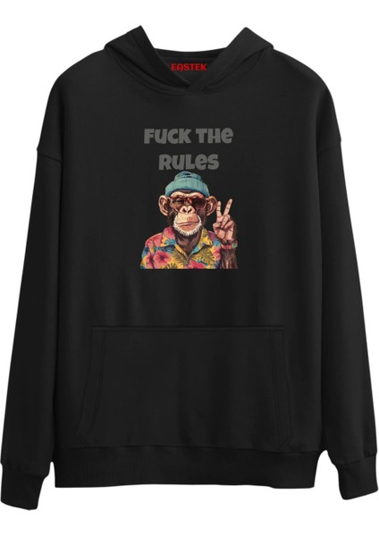 F*ck The Rules Premium Tasarım 3 Iplik Şardonlu Kapüşonlu Unisex, Kadın, Erkek Hoodie Sweatshirt