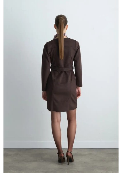 Beli Kemerli Süet Elbise - Kahverengi fırsatları