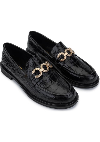 Kadın Hakiki Deri Siyah Kroko Loafer Ayakkabı 294 10832 Bn Ayk SK25-26 Sıyah Kroko fiyatları