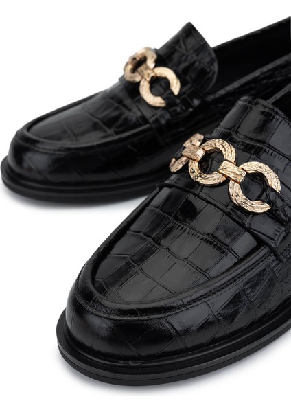 Kadın Hakiki Deri Siyah Kroko Loafer Ayakkabı 294 10832 Bn Ayk SK25-26 Sıyah Kroko modelleri