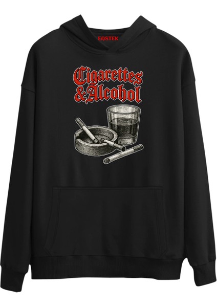 Cigarettes Alcohol Premium Tasarım 3 Iplik Şardonlu Kapüşonlu Unisex, Kadın, Erkek Hoodie Sweatshirt