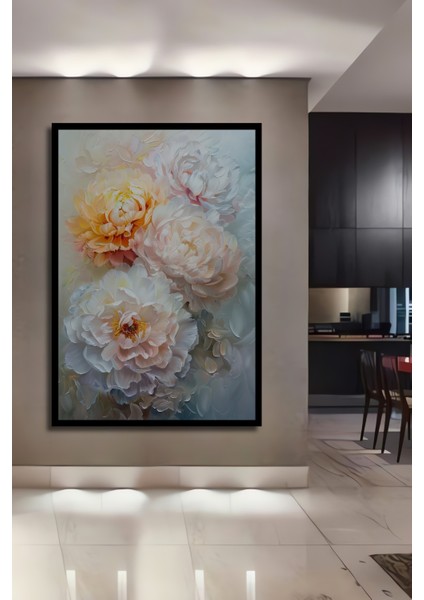 Çerçeve Görünümlü Romantik Şakayık Çiçeği Ahşap Mdf Dekoratif Tablo Dikdörtgen Tablo