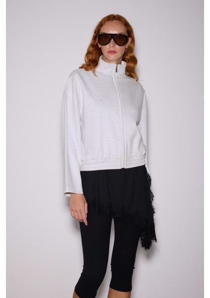 Dik Yaka Fermuarlı Interlok Sweat Ceket