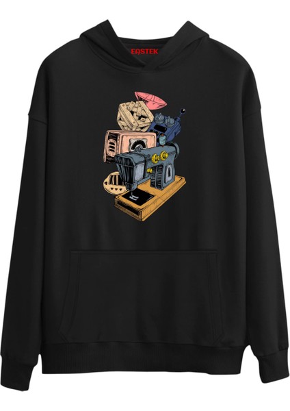 Dikiş Makinesi Design Tasarım 3 Iplik Şardonlu Kapüşonlu Unisex, Kadın, Erkek Hoodie