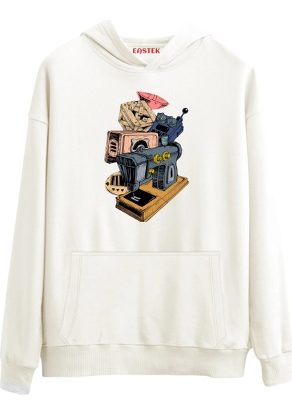 Dikiş Makinesi Design Tasarım 3 Iplik Şardonlu Kapüşonlu Unisex, Kadın, Erkek Hoodie