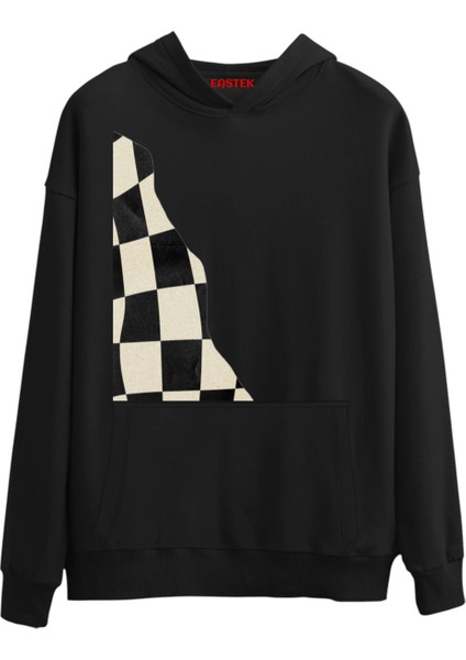 Kare Kesit Hoodie Baskılı Premium 3 Iplik Şardonlu Kapüşonlu Unisex, Kadın, Erkek Hoodie Sweatshirt