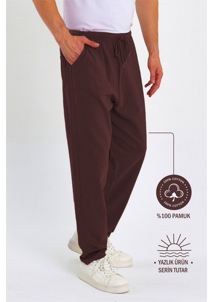 Erkek Yazlık Rahat Kalıp %100 Pamuk Keten Görünümlü Pantolon E205-10