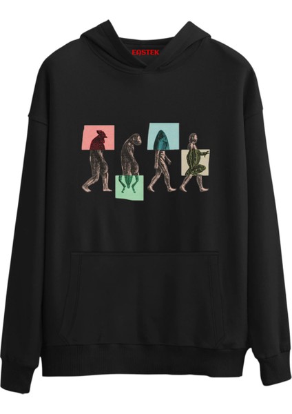 Evrimsel Iz Tasarım 3 Iplik Şardonlu Kapüşonlu Unisex, Kadın, Erkek Hoodie