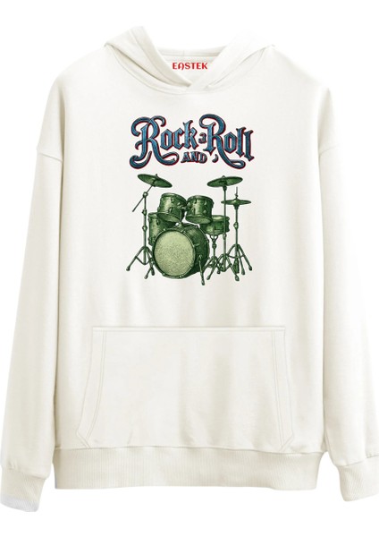 Rock'n Roll Premium Tasarım 3 Iplik Şardonlu Kapüşonlu Unisex, Kadın, Erkek Hoodie Sweatshirt