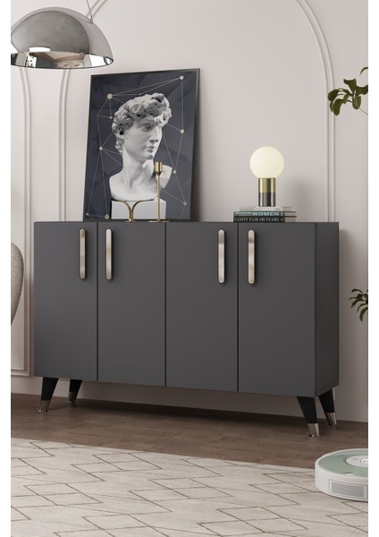 8191KM-128DD Konsol,kahve Köşesi,ayakkabılık,ofis Evrak Dolabı,mutfak Kiler Dolabı,tv Ünitesi Antrasit-Gümüş