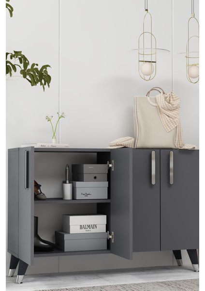 8191KM-128DD Konsol,kahve Köşesi,ayakkabılık,ofis Evrak Dolabı,mutfak Kiler Dolabı,tv Ünitesi Antrasit-Gümüş indirimleri