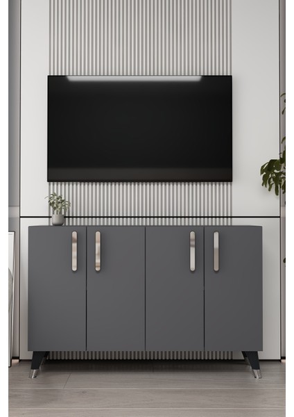 8191KM-128DD Konsol,kahve Köşesi,ayakkabılık,ofis Evrak Dolabı,mutfak Kiler Dolabı,tv Ünitesi Antrasit-Gümüş