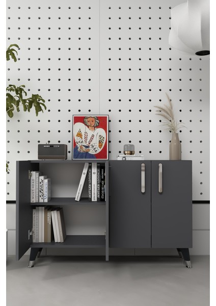 8191KM-128DD Konsol,kahve Köşesi,ayakkabılık,ofis Evrak Dolabı,mutfak Kiler Dolabı,tv Ünitesi Antrasit-Gümüş