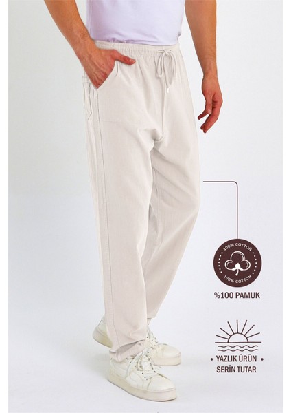Erkek Yazlık Rahat Kalıp %100 Pamuk Keten Görünümlü Pantolon E205-27
