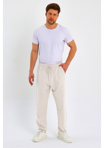 Erkek Yazlık Rahat Kalıp %100 Pamuk Keten Görünümlü Pantolon E205-27