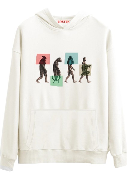 Evrimsel Iz Tasarım 3 Iplik Şardonlu Kapüşonlu Unisex, Kadın, Erkek Hoodie