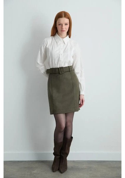 Suni Süet Mini Etek - Haki fiyatları